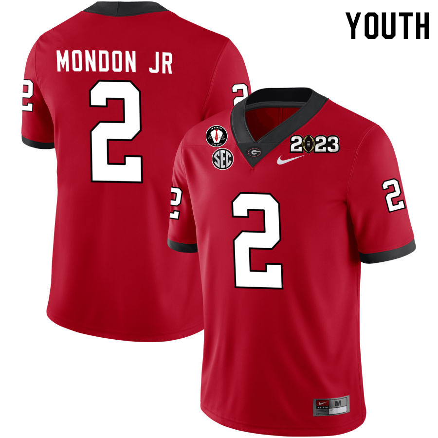 Georgia Bulldogs Youth Smael Mondon Jr. #2 Red 2022-23 CTP National Championship Stitched College UGA Football Jersey 23DN016GL